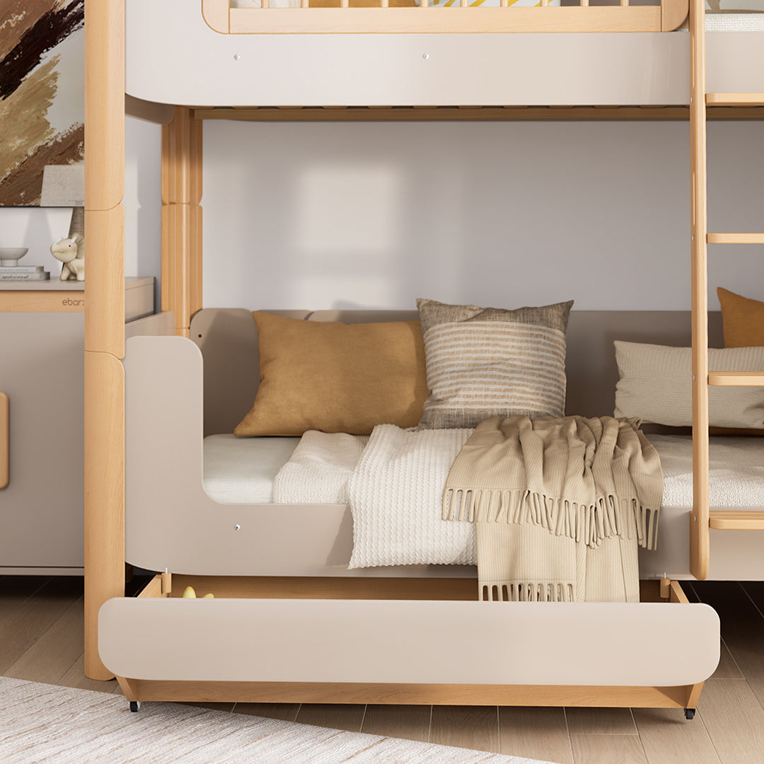 BOORI Yarra King Single Bunk Double Bed for kids, featuring sturdy frame and modern design, shown in a well-lit bedroom setting.