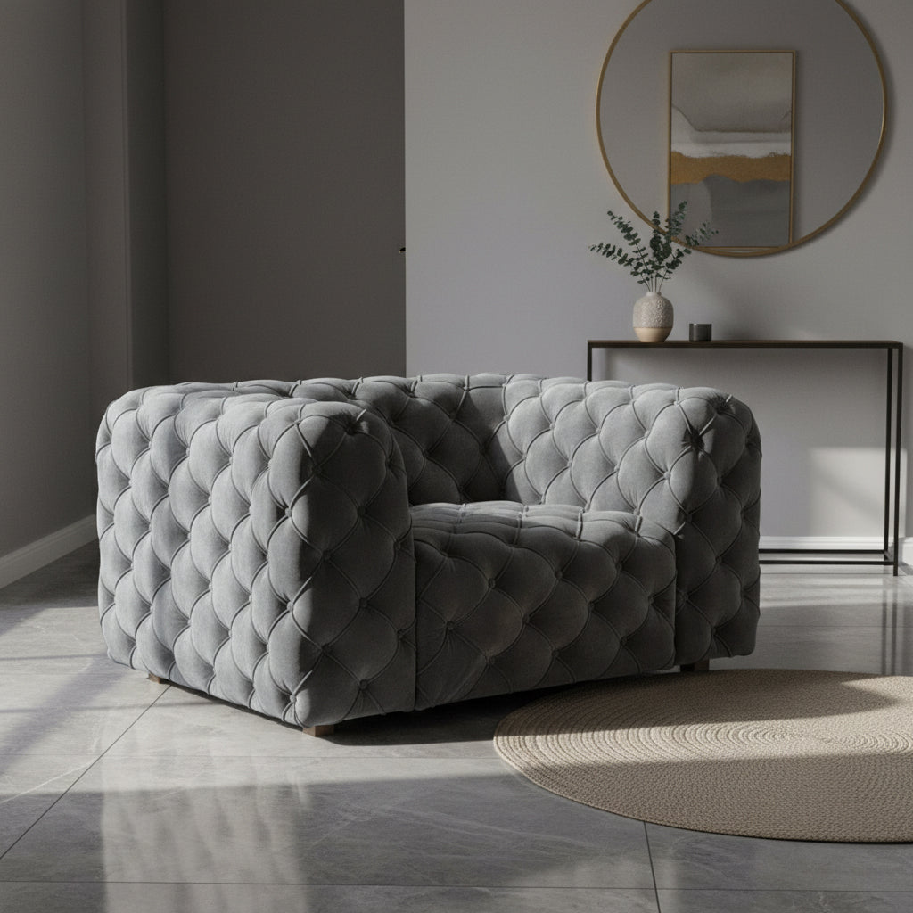 NDesign Zeus armchair Zu001-Armc with plush upholstery and modern design, showcased in a stylish living room setting.
