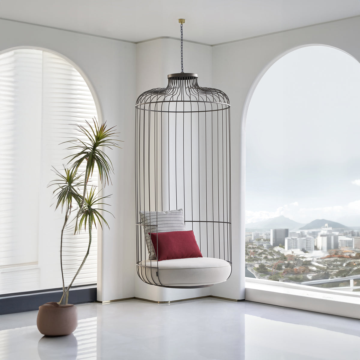Allen Pendant Sofa by BEACON, stylish modern sofa with pendant design, upholstered in neutral fabric, shown in a contemporary living room.