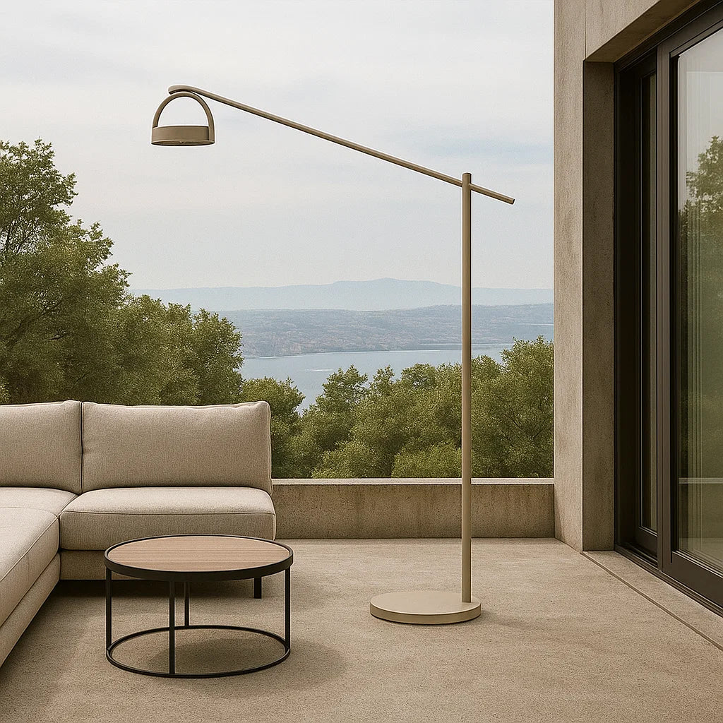 BEACON Alu indoor/outdoor floor lamp in taupe, sleek smart outdoor lighting with modern design and durable aluminum construction