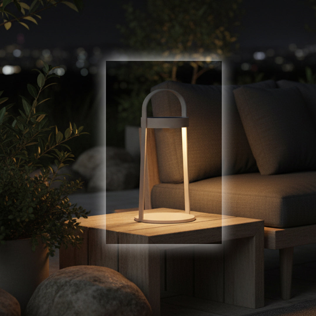 Alu indoor/outdoor hand lamp by BEACON, 42cm, designed for smart outdoor lighting, featuring a sleek aluminum finish.