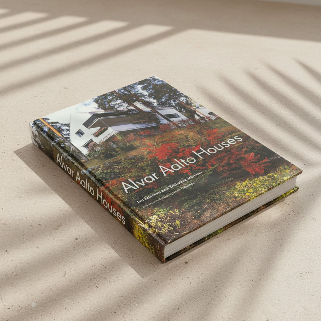 Decorative Alvar Aalto Houses book by BEACON, featuring architectural illustrations and design details, for home decor or display.