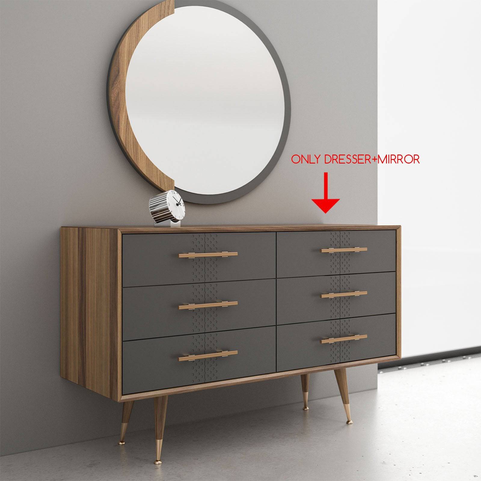 Alvin Dresser And Mirror Alvine001-Dresser - Dressers and Mirrors - ebarza Furniture UAE | Shop Modern Furniture in Abu Dhabi & Dubai - مفروشات ايبازرا في الامارات | تسوق اثاث عصري وديكورات مميزة في دبي وابوظبي