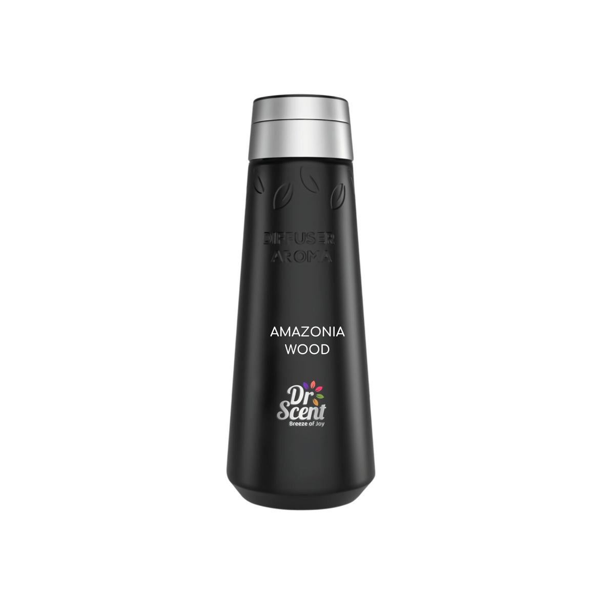 Amazonia Wood Dr Scent diffuser aroma pure fragrance oil, natural essential oil blend in a clear glass bottle with a wooden cap.