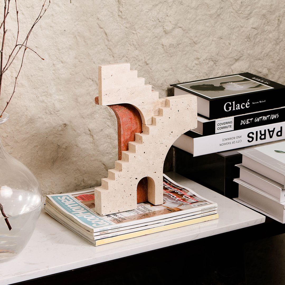Abstract architectural sculpture by BEACON, modern home decor figurine with sleek, artistic design for stylish interior decoration.