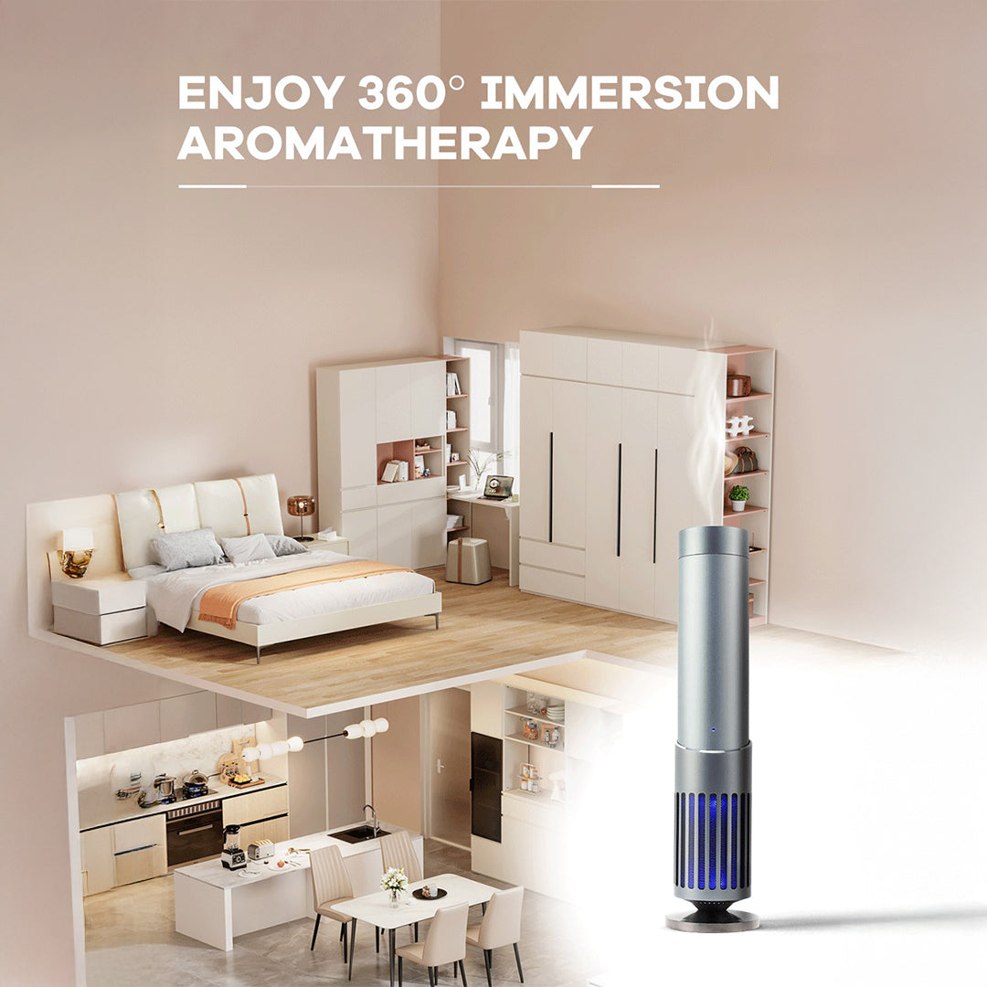 Smart aroma diffuser with built-in speaker by ebarza, featuring Oud scent oil, designed for rooms up to 300m³.