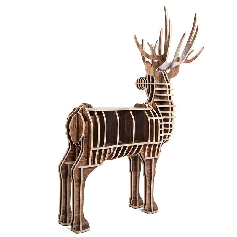 BEACON Art Home deer-shaped wooden shelving unit for stylish storage and decor in living spaces.