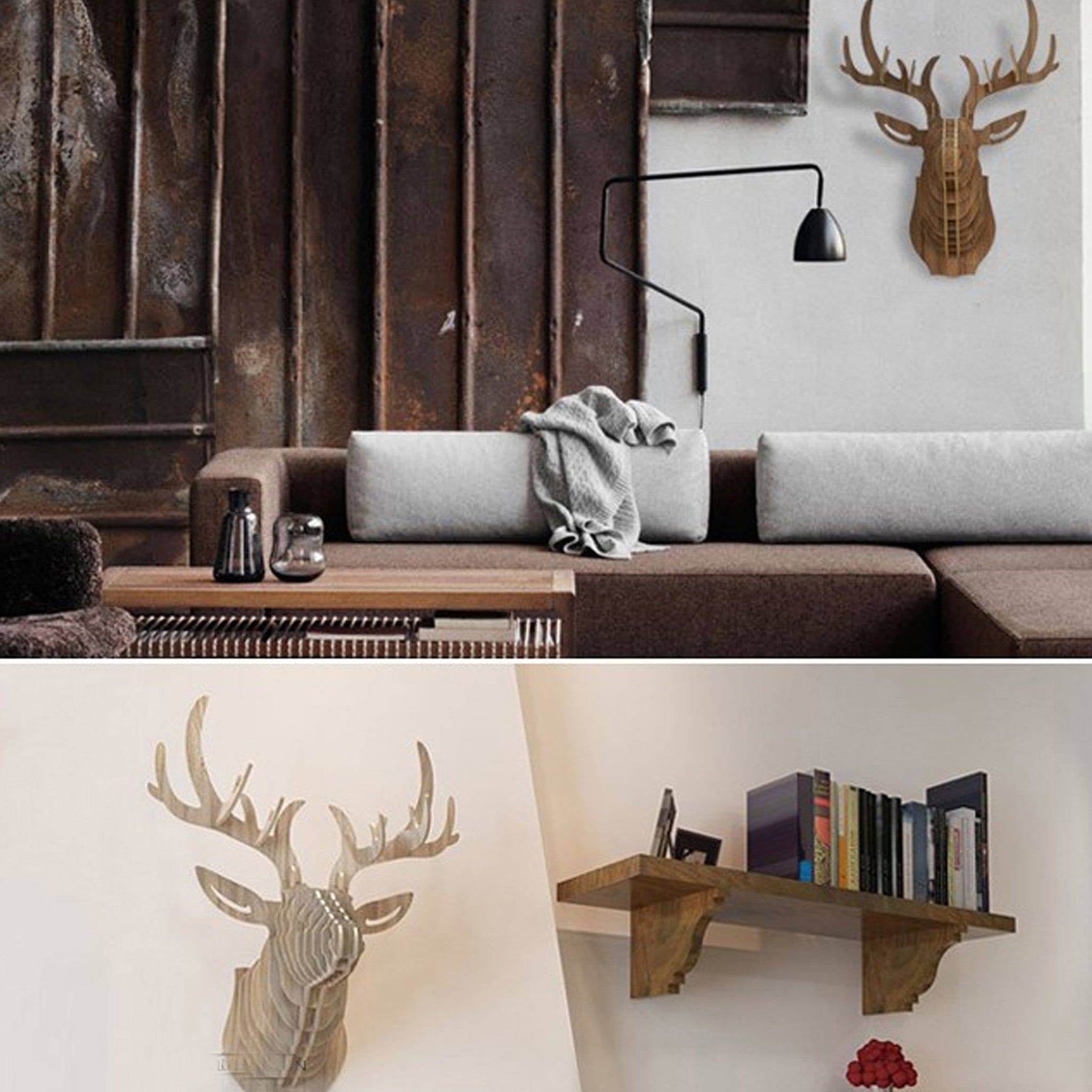 Art Home Deer Wall Decoration Wood Crafts (Small) Wdp001Sn - Shelves - ebarza Furniture UAE | Shop Modern Furniture in Abu Dhabi & Dubai - مفروشات ايبازرا في الامارات | تسوق اثاث عصري وديكورات مميزة في دبي وابوظبي
