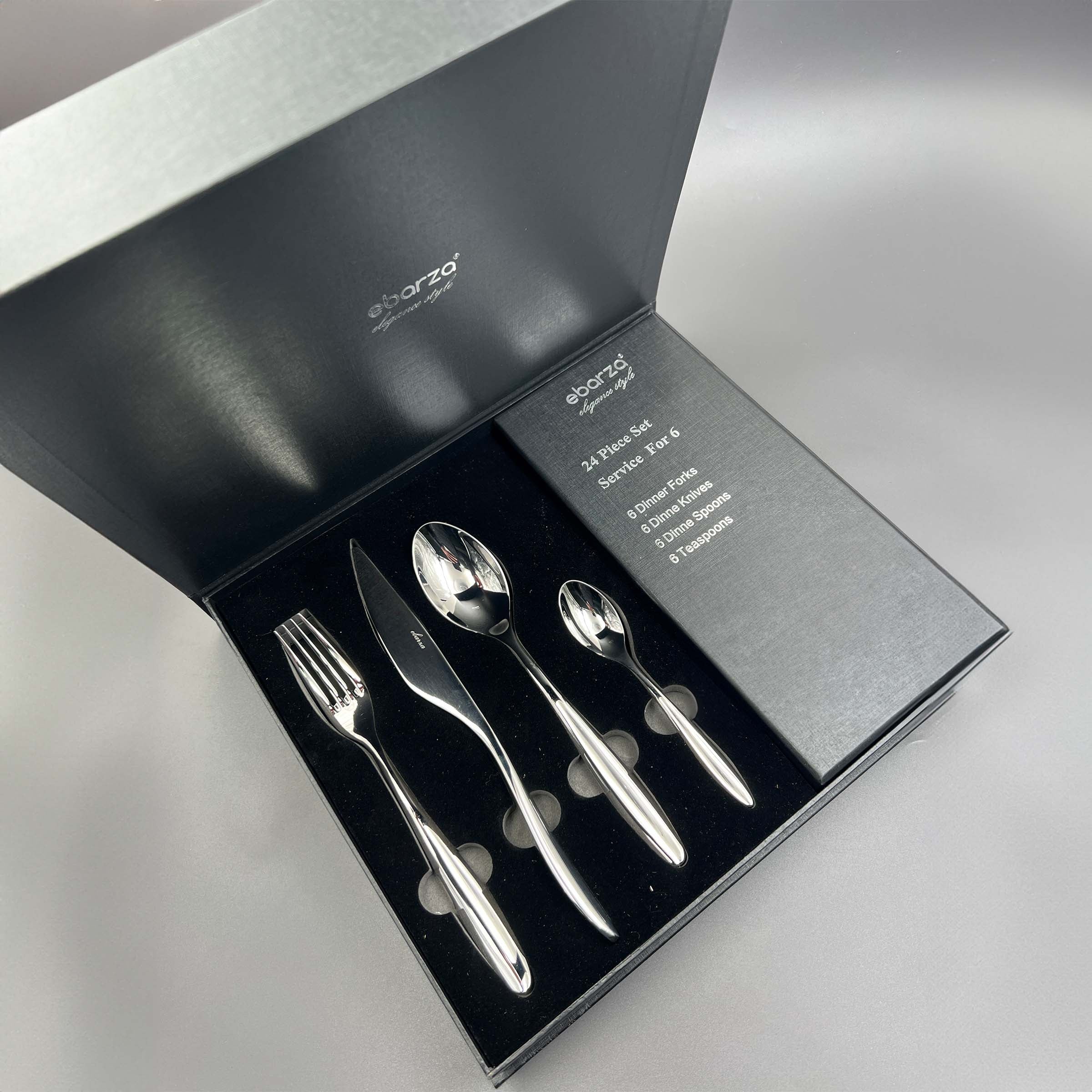 Arza Set of 24 pcs Mirror Silver Cutlery Set 8091 - Cutlery Sets - ebarza Furniture UAE | Shop Modern Furniture in Abu Dhabi & Dubai - مفروشات ايبازرا في الامارات | تسوق اثاث عصري وديكورات مميزة في دبي وابوظبي