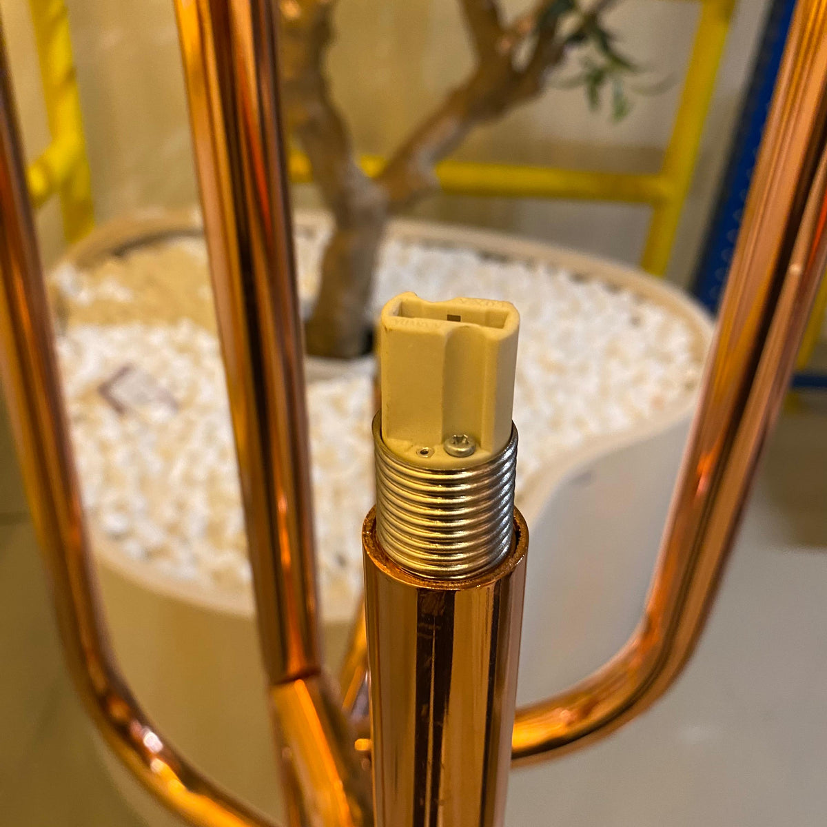 As-is Beacon Candlestick Floor Lamp Cy-Ltd-1004-Rg display item with a tall, elegant design and a polished finish.