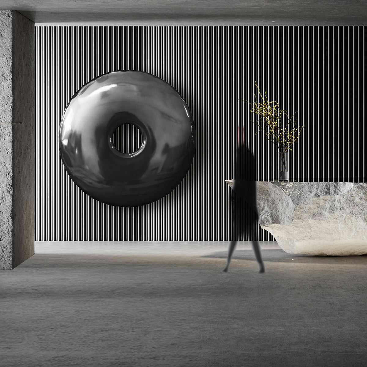 Hand-crafted stainless steel artwork with specular color finish by BEACON, showcasing intricate design and reflective surface.