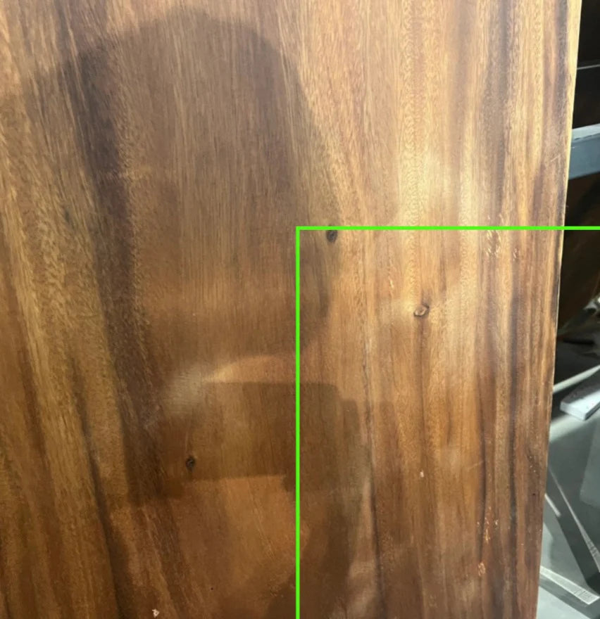 Live edge dining table by SANCREA, 230-inch length with natural wood finish, displayed as an example in a modern dining room setting.