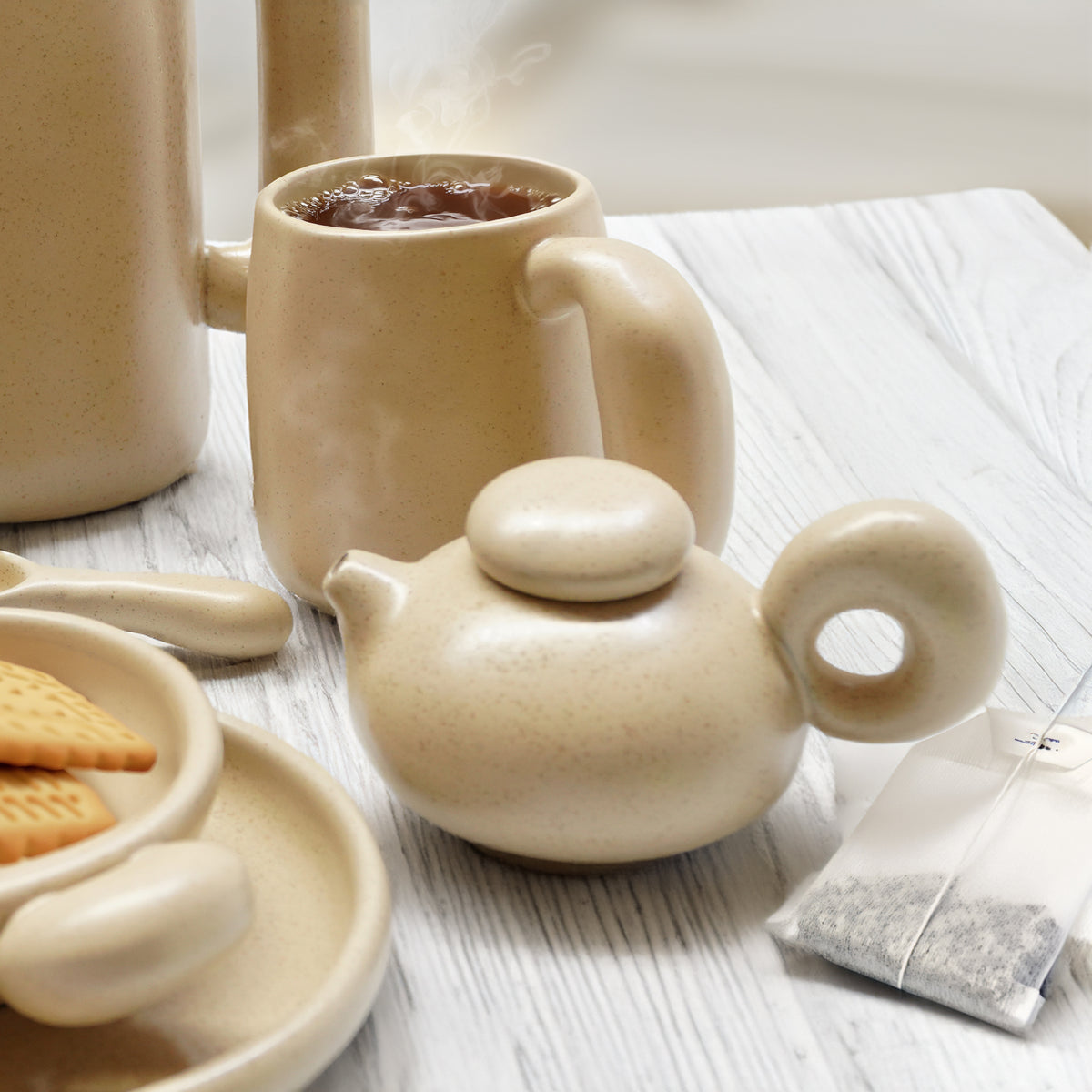 Asian Zen coffee and tea pot by BEACON, ceramic teapot with minimalist design for brewing hot beverages.