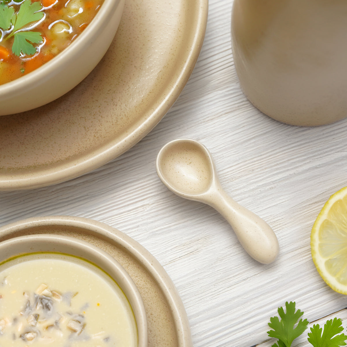 Asian Zen Crockery coffee and soup spoons from BEACON, set of four, with elegant curved handles and a polished finish.