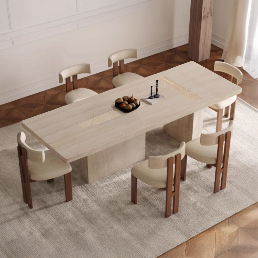 Athens Dining Table With Wooden Top & Travertine Base - EB01DT - Dining Tables - ebarza Furniture UAE | Shop Modern Furniture in Abu Dhabi & Dubai - مفروشات ايبازرا في الامارات | تسوق اثاث عصري وديكورات مميزة في دبي وابوظبي