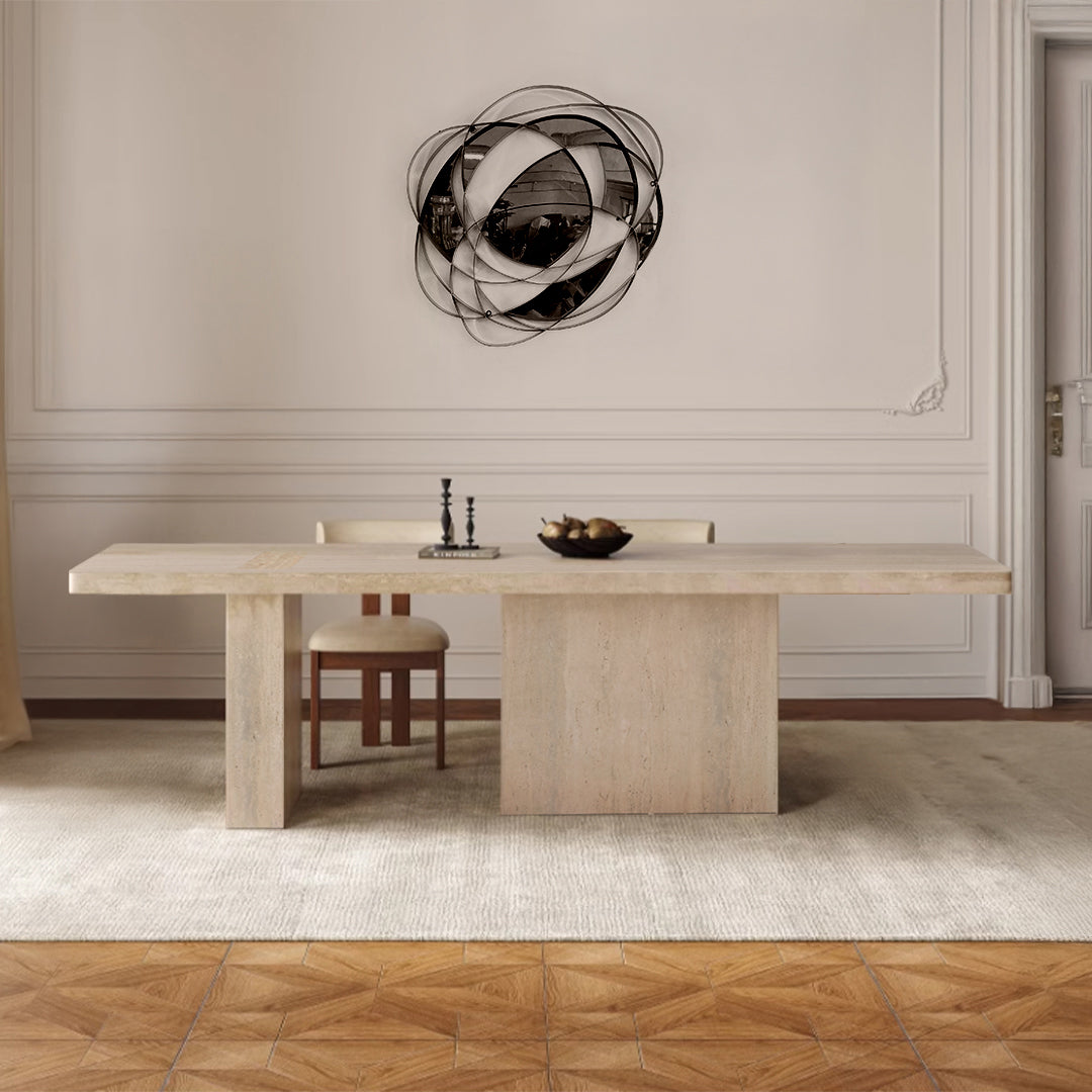 Athens Dining Table With Wooden Top & Travertine Base - EB01DT - Dining Tables - ebarza Furniture UAE | Shop Modern Furniture in Abu Dhabi & Dubai - مفروشات ايبازرا في الامارات | تسوق اثاث عصري وديكورات مميزة في دبي وابوظبي