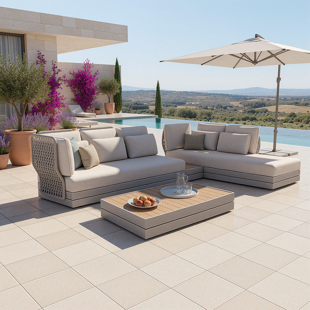 Attal Alu Rope Sofa Set And Center And Side Table SYN-SCST01 25007 - Outdoor Sofas - ebarza Furniture UAE | Shop Modern Furniture in Abu Dhabi & Dubai - مفروشات ايبازرا في الامارات | تسوق اثاث عصري وديكورات مميزة في دبي وابوظبي