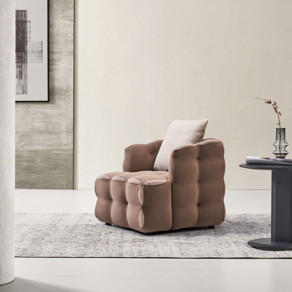 Aurora steel frame armchair by BEACON with a modern design, featuring a cushioned seat and backrest in a sleek, contemporary style.