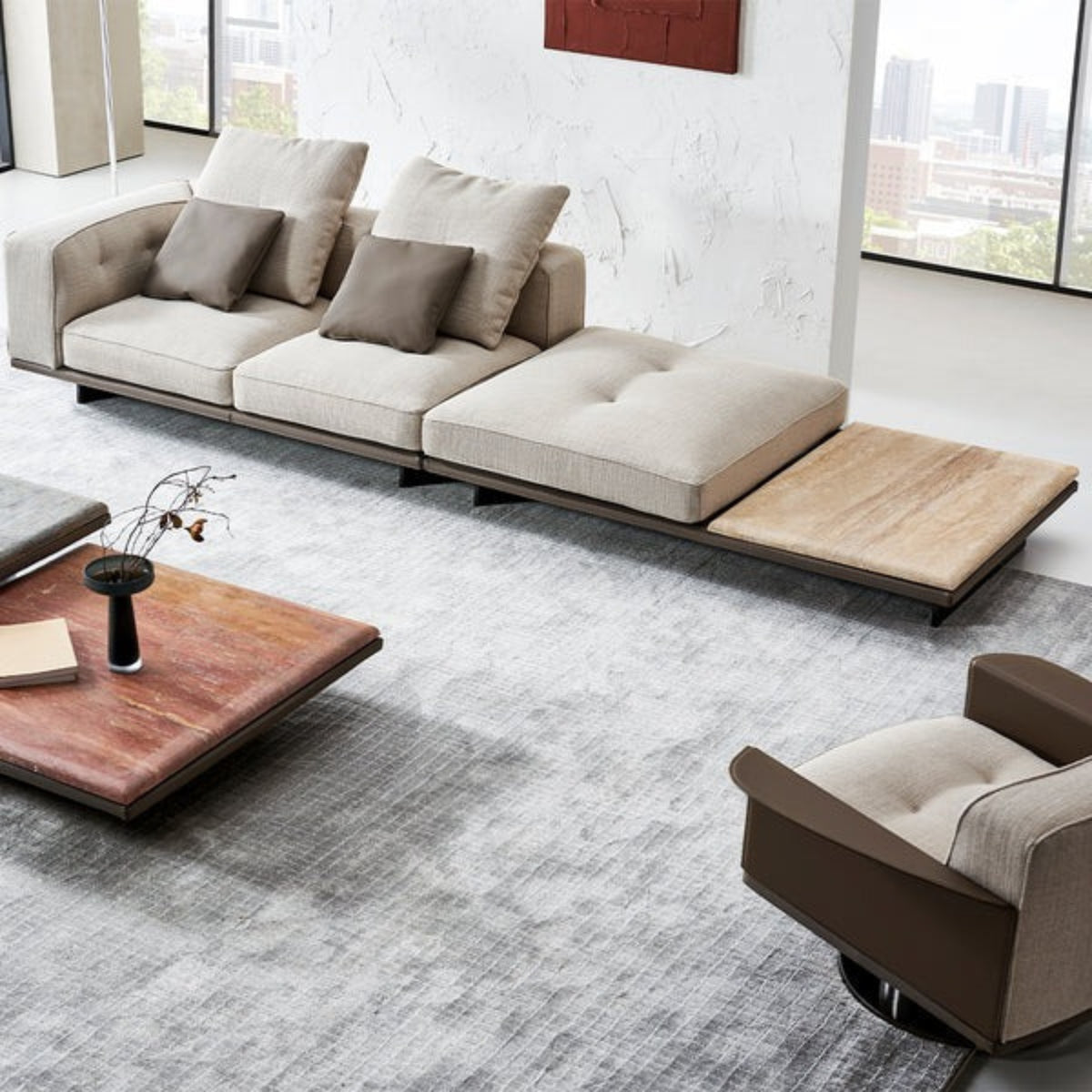 Avenor 3 Seater Sofa with Side Table by BEACON, featuring plush upholstery and a flip-top side table for convenient use.