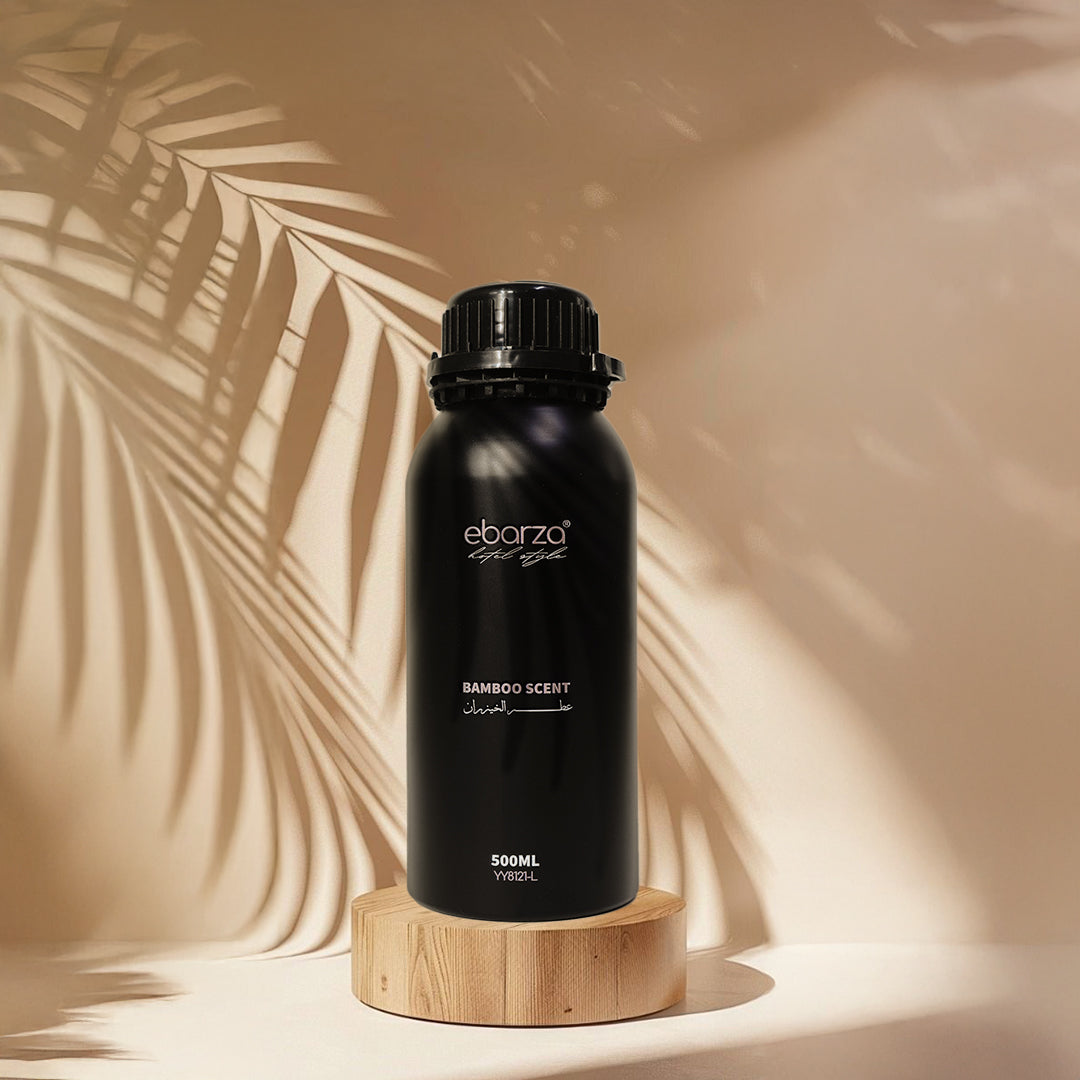 Bamboo Scent Essential Oil in a 500ml bottle by BEACON, showing a clear bottle with bamboo-themed label and golden oil inside.
