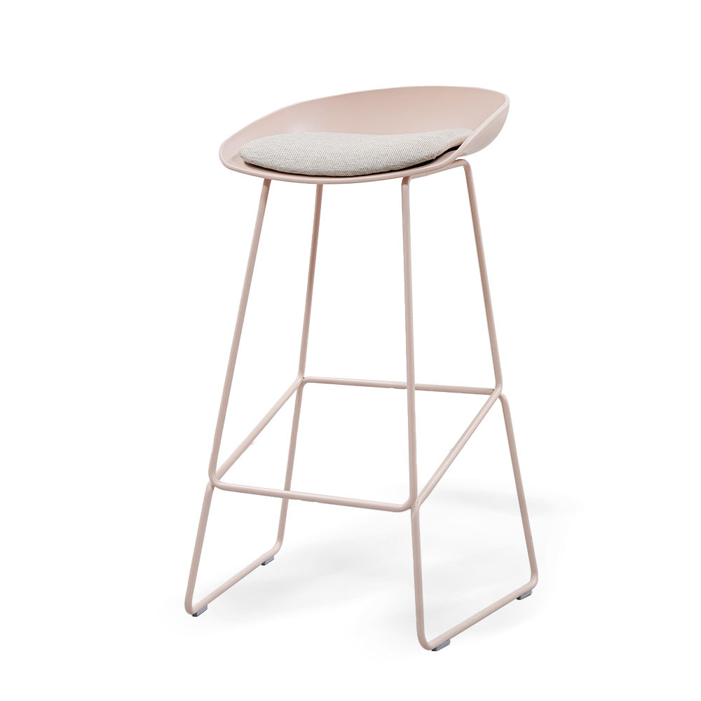 Pink BEACON 30Chair bar stool with a modern design, featuring a cushioned seat and sturdy metal legs for stylish seating.