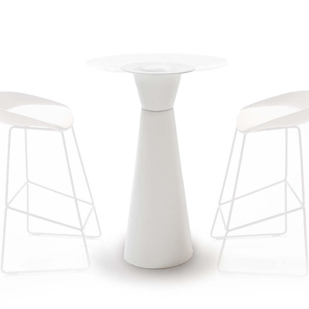White 105cm BEACON GHDG bar table base with sturdy metal construction for supporting bar-height tables.
