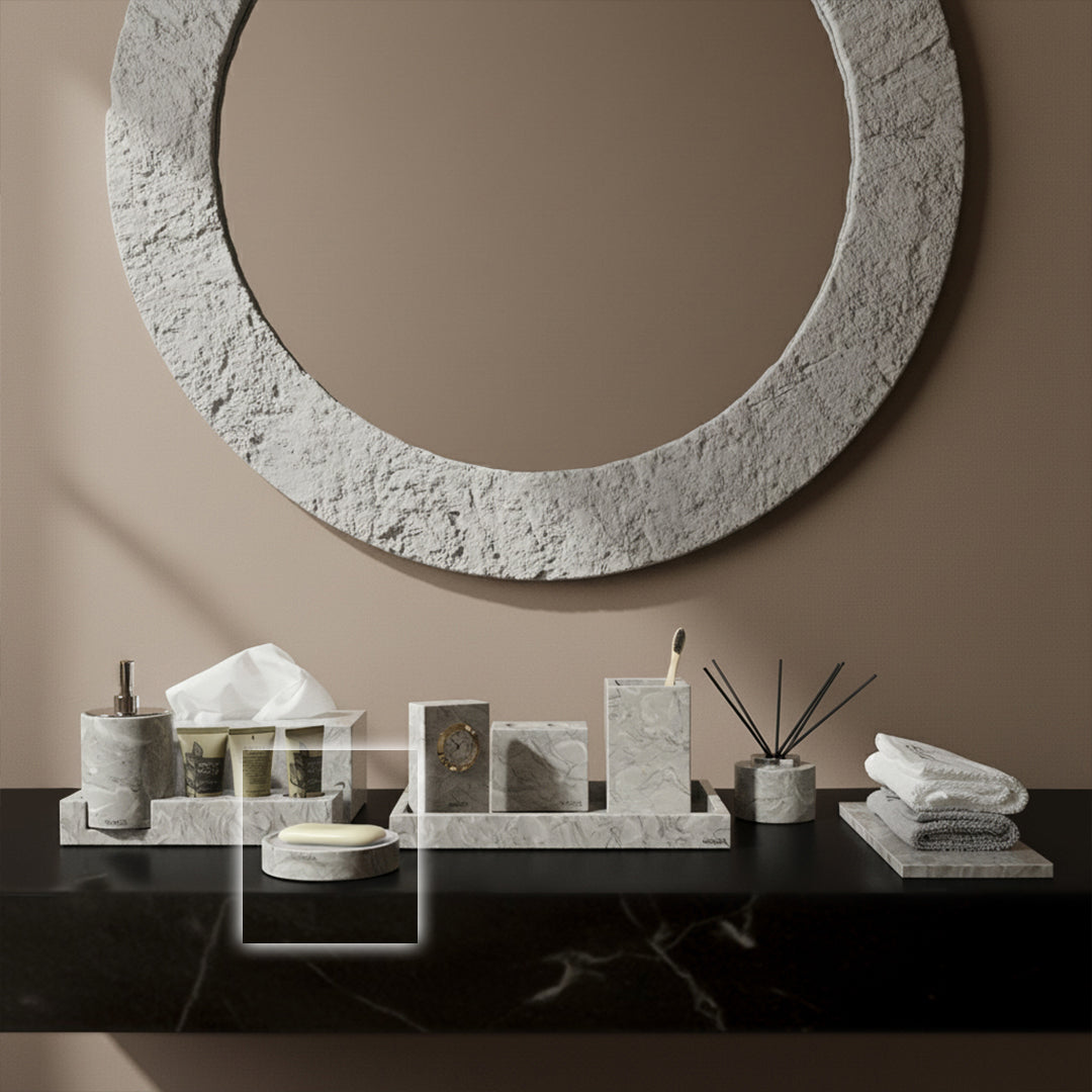 Bawang Flower Marble Circular Soap Dish by BEACON, a stylish bathroom accessory with a marble floral design.