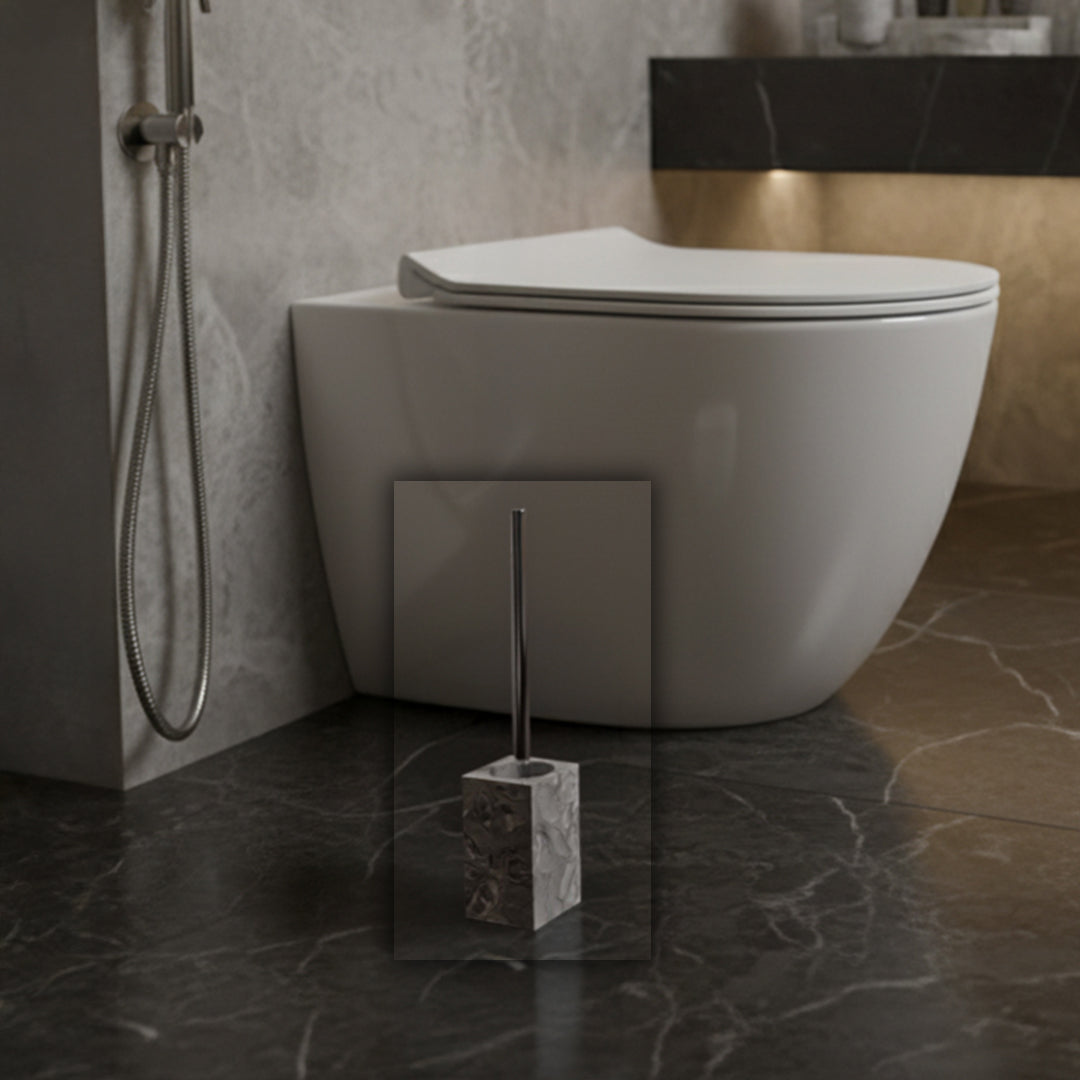 Bawang Flower marble square toilet brush from BEACON bathroom accessories set, with a decorative marble design and sturdy handle.
