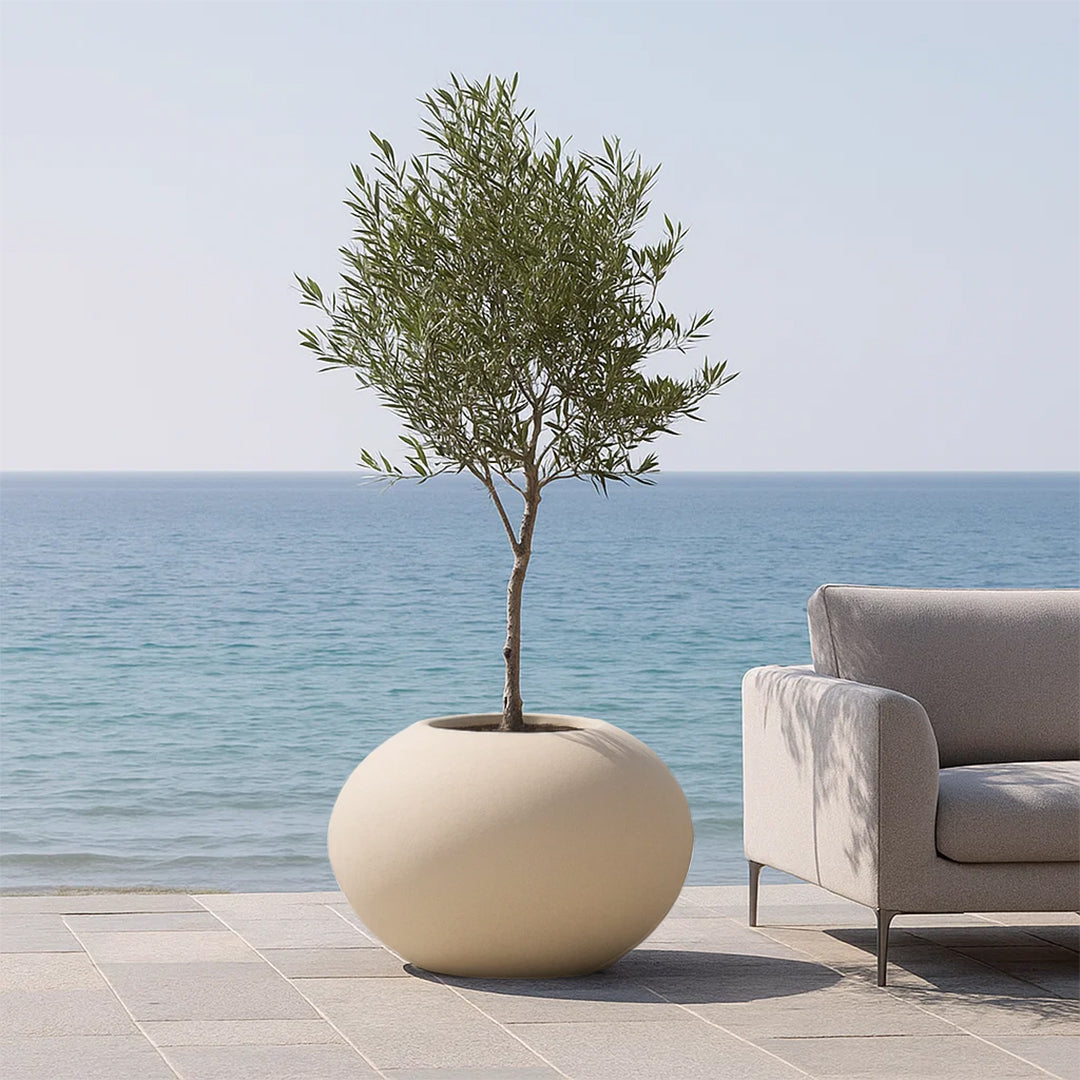 Beige fiberglass planter box XK-4083B-Beige from BEACON, 80cm tall, modern outdoor planter for flowers and plants.