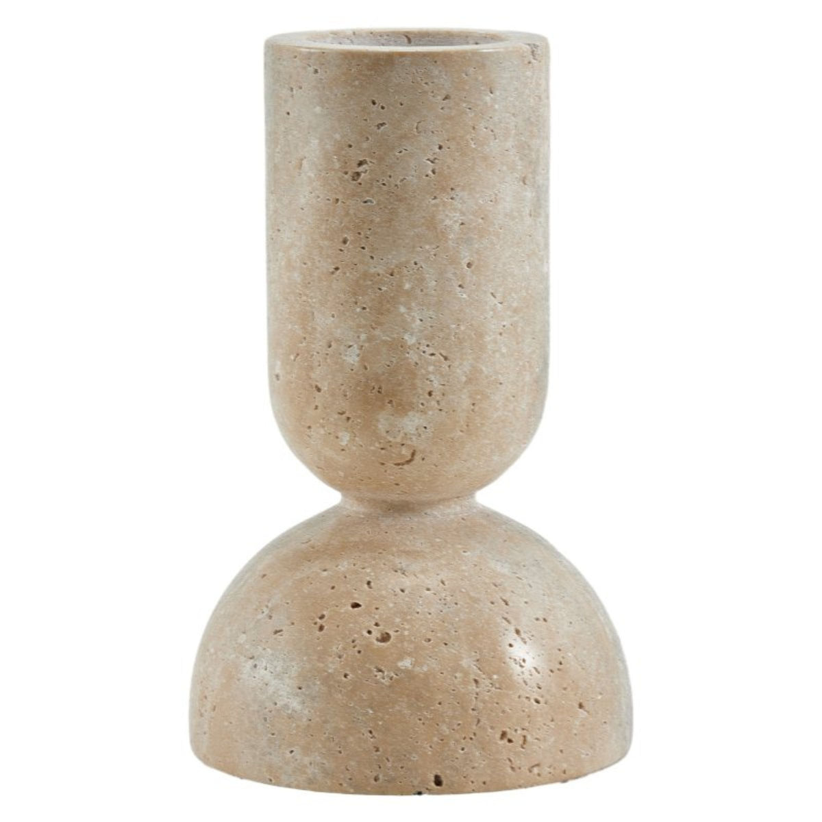 Large beige marble candle holder by Beacon, elegant design, ideal for decorative or functional candle display.