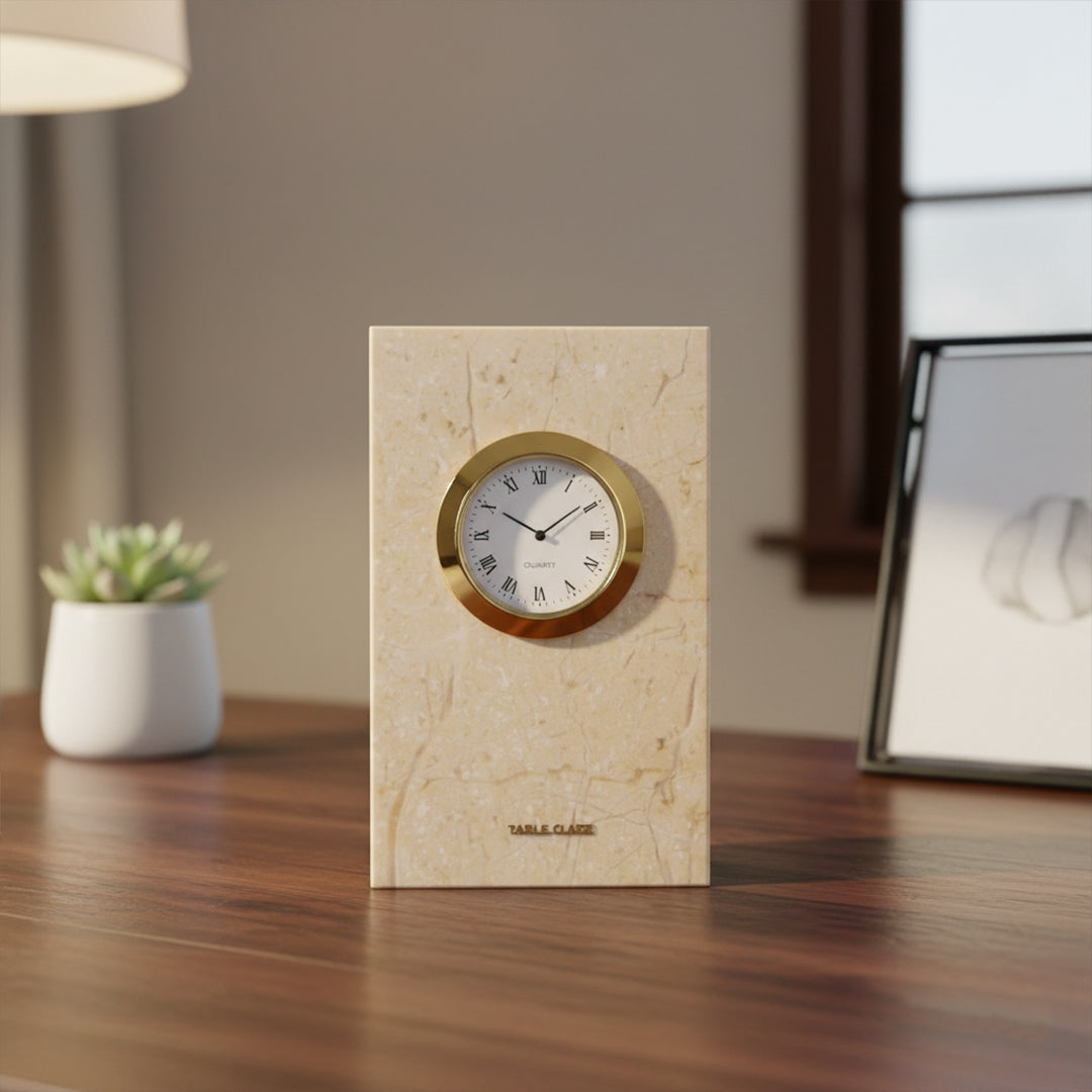 Beige Marble Small Table Clock TCA830 - Clocks - ebarza Furniture UAE | Shop Modern Furniture in Abu Dhabi & Dubai - مفروشات ايبازرا في الامارات | تسوق اثاث عصري وديكورات مميزة في دبي وابوظبي