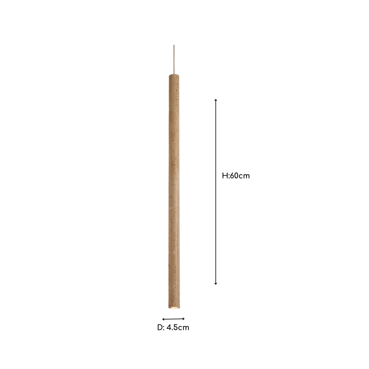 Beige natural travertine marble pendant lamp by BEACON, showcasing a smooth, cylindrical marble shade with warm lighting.