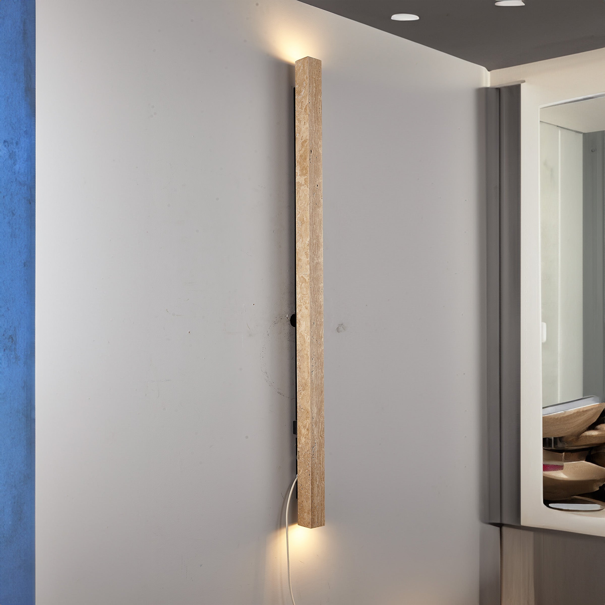 Beige Natural Travertine Marble Wall Lamp 60020-3W - Wall Lamps - ebarza Furniture UAE | Shop Modern Furniture in Abu Dhabi & Dubai - مفروشات ايبازرا في الامارات | تسوق اثاث عصري وديكورات مميزة في دبي وابوظبي