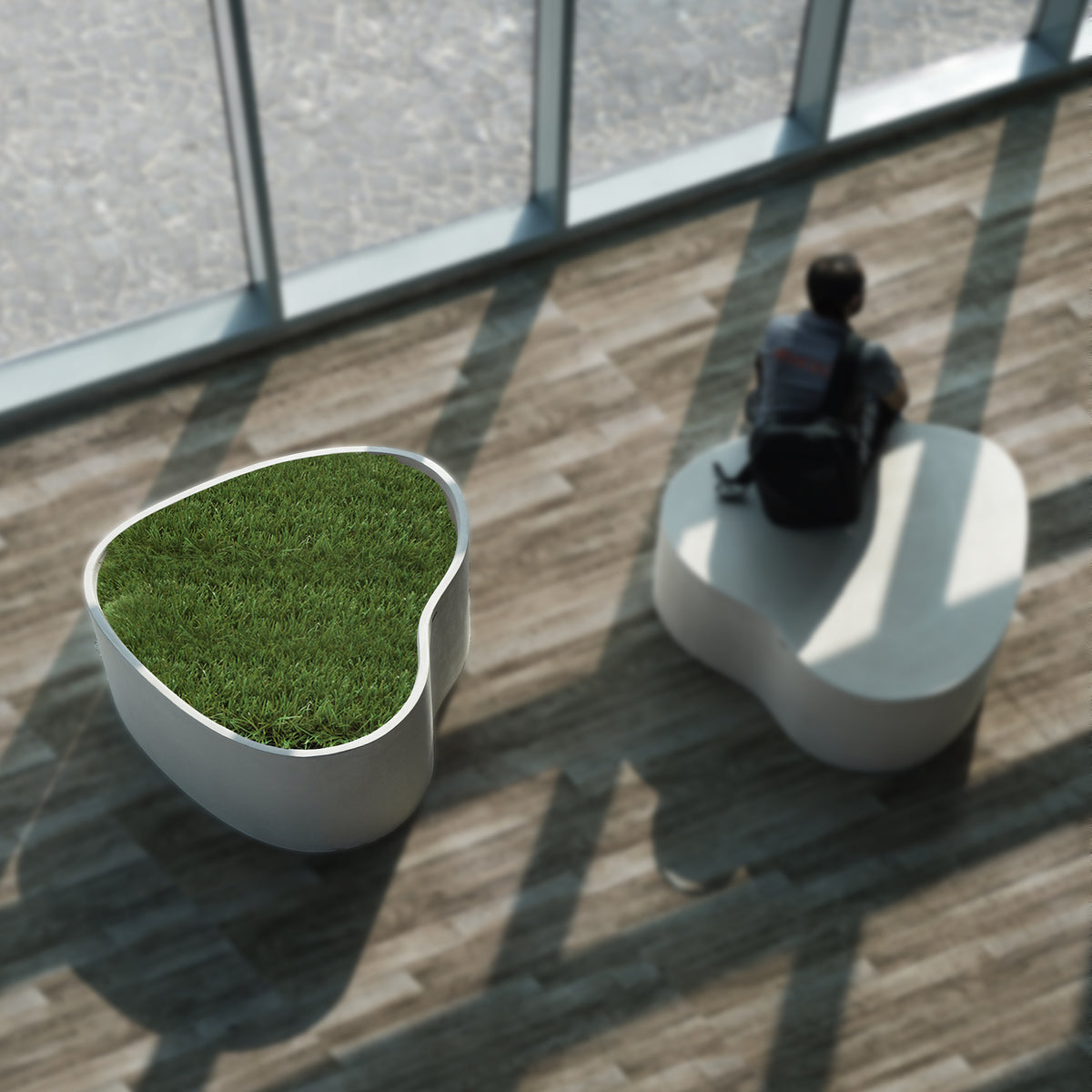 Beige BEACON planter box XK-4086A made of durable material, perfect for outdoor gardening or decorative plant display.