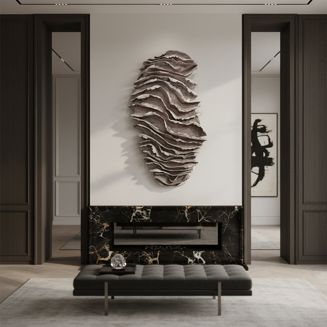 Frameless wall art by BEACON, titled "Beyond The Surface," measuring 100x175 cm, featuring abstract design on a white background.