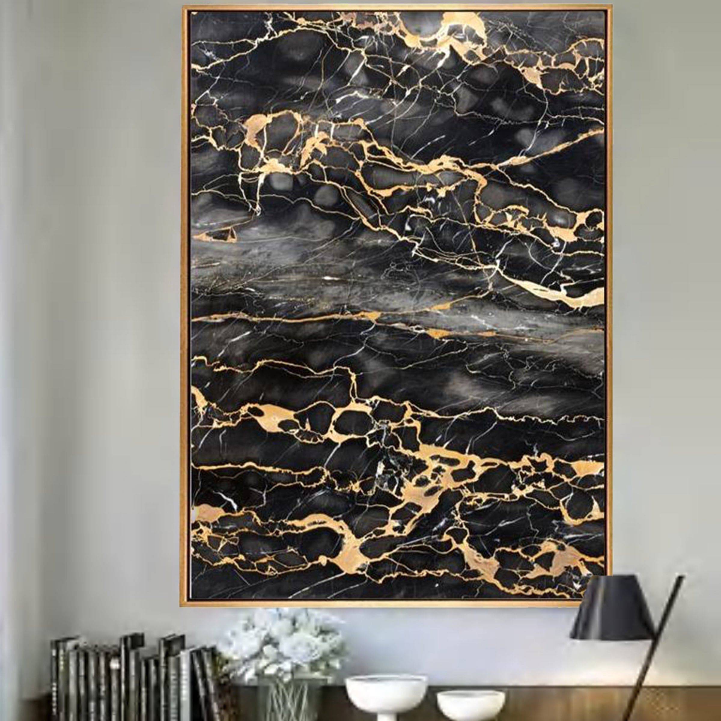 Black And Gold Marble Pattern Painting Wall Art Fl-H237A - Paintings - ebarza Furniture UAE | Shop Modern Furniture in Abu Dhabi & Dubai - مفروشات ايبازرا في الامارات | تسوق اثاث عصري وديكورات مميزة في دبي وابوظبي