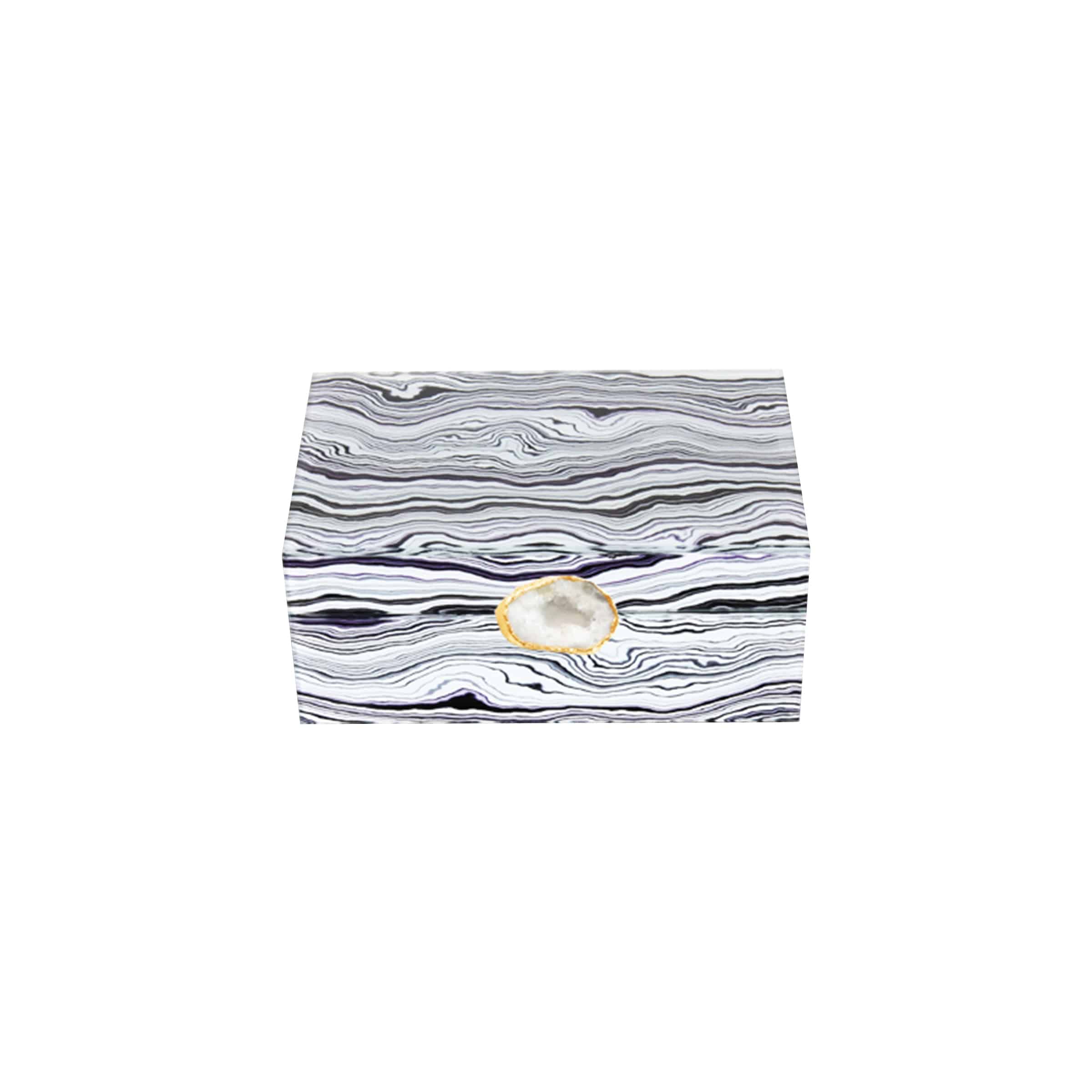 Black And White Glass Box With Natural Agate Detail -B Fl-Tz1027B -  Decorative Boxes | صندوق زجاجي أبيض وأسود بتفاصيل عقيق طبيعي - ebarza Furniture UAE | Shop Modern Furniture in Abu Dhabi & Dubai - مفروشات ايبازرا في الامارات | تسوق اثاث عصري وديكورات مميزة في دبي وابوظبي