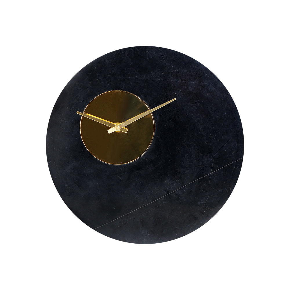 Black And White Marble 12-Inch Gold Plate Wall Clock WCE890 - Clocks - ebarza Furniture UAE | Shop Modern Furniture in Abu Dhabi & Dubai - مفروشات ايبازرا في الامارات | تسوق اثاث عصري وديكورات مميزة في دبي وابوظبي