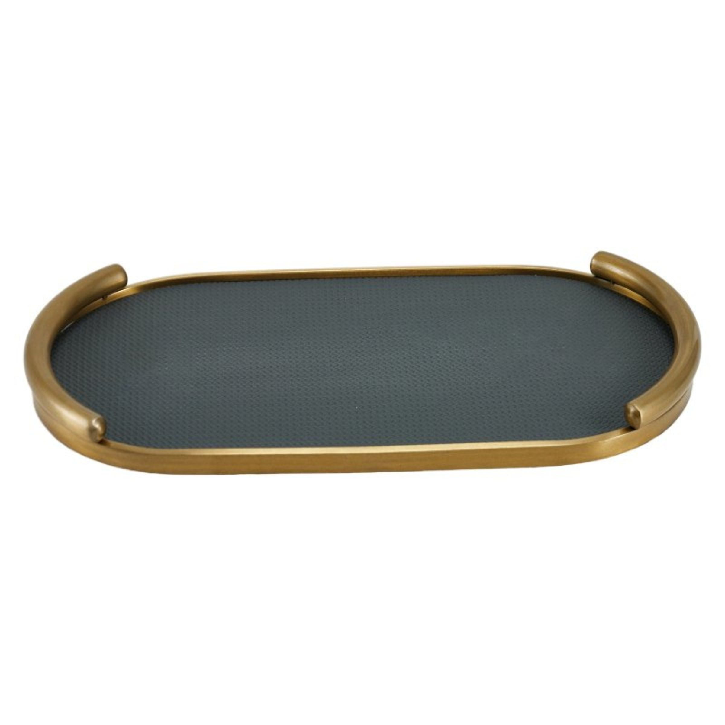 BLACK & BRUSHED GOLD OVAL LEATHER TRAY DD210943D - Trays - ebarza Furniture UAE | Shop Modern Furniture in Abu Dhabi & Dubai - مفروشات ايبازرا في الامارات | تسوق اثاث عصري وديكورات مميزة في دبي وابوظبي