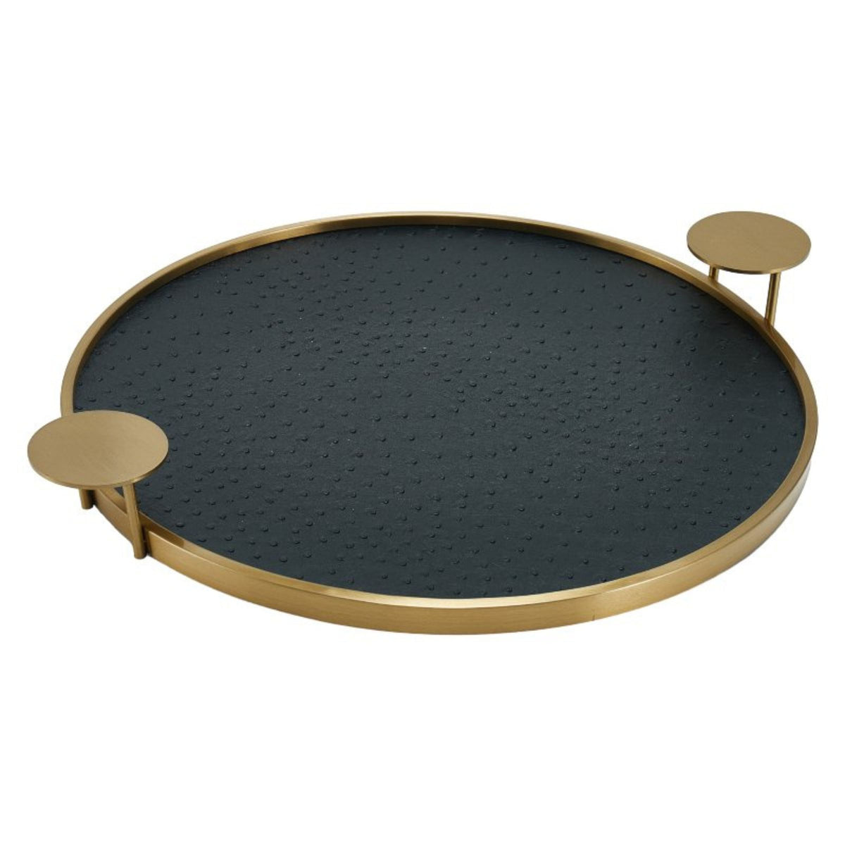 Black and brushed gold round decorative tray by Beacon, featuring a sleek design for stylish home decor.