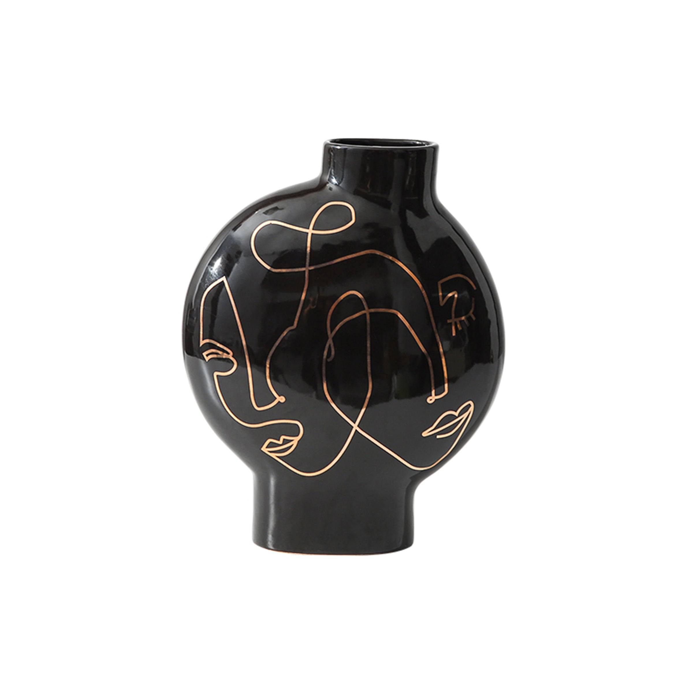 Black Hand Painted Vase-B Fa-D21103B - Vases - ebarza Furniture UAE | Shop Modern Furniture in Abu Dhabi & Dubai - مفروشات ايبازرا في الامارات | تسوق اثاث عصري وديكورات مميزة في دبي وابوظبي