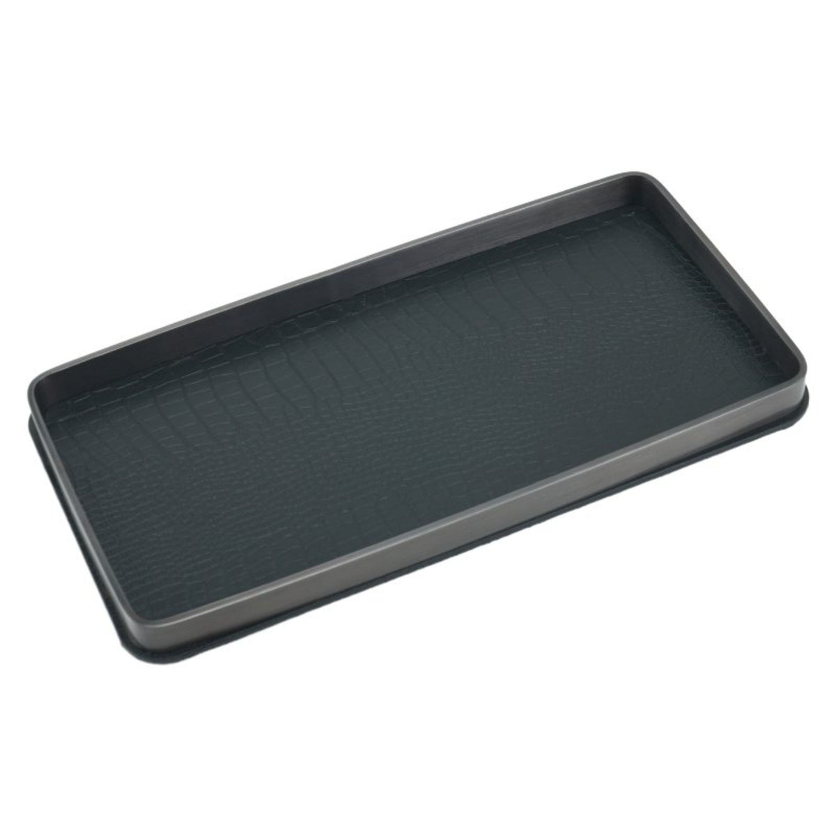 Black leather decorative tray from Beacon, L-sized tray with elegant surface, ideal for stylish home decor or organization.