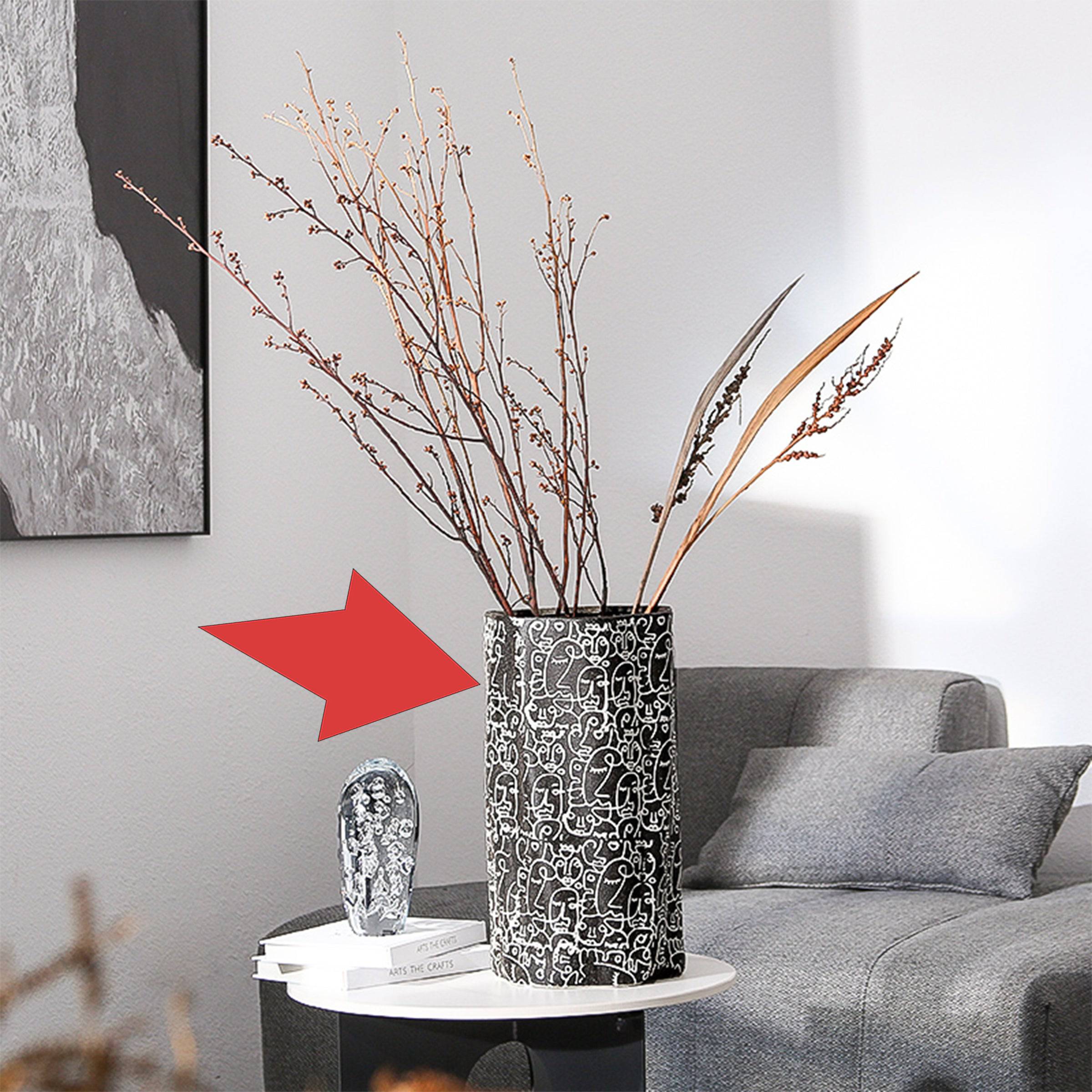 Black & White Hand-Drawn Ceramic Vase-A Fa-D21051A - Vases - ebarza Furniture UAE | Shop Modern Furniture in Abu Dhabi & Dubai - مفروشات ايبازرا في الامارات | تسوق اثاث عصري وديكورات مميزة في دبي وابوظبي