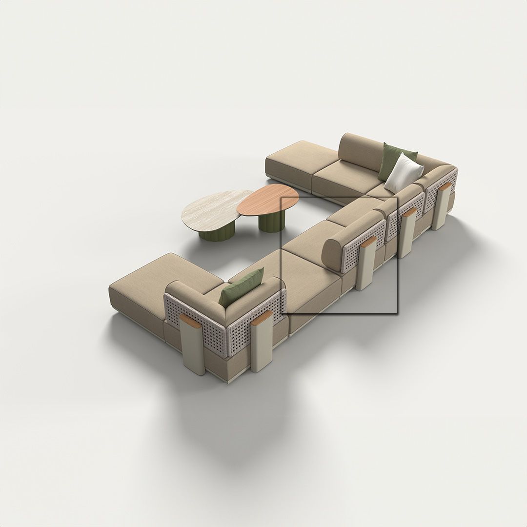 BEACON outdoor single sofa unit with strap back, featuring a modern block design, perfect for outdoor seating areas.