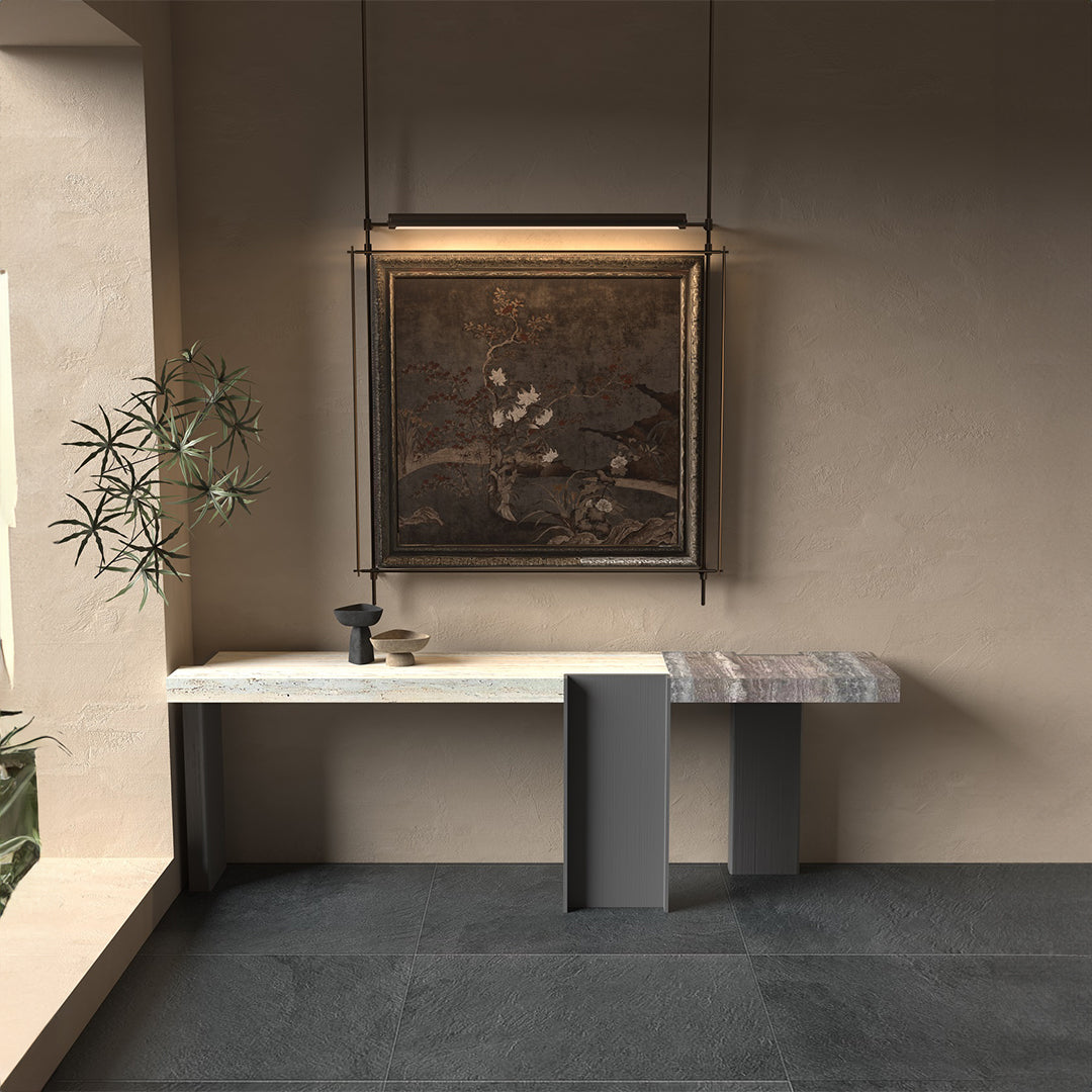 Pre-order 90 Days Delivery Bogota Travertine Console With 3 Legs - EB07HT - Consoles - ebarza Furniture UAE | Shop Modern Furniture in Abu Dhabi & Dubai - مفروشات ايبازرا في الامارات | تسوق اثاث عصري وديكورات مميزة في دبي وابوظبي