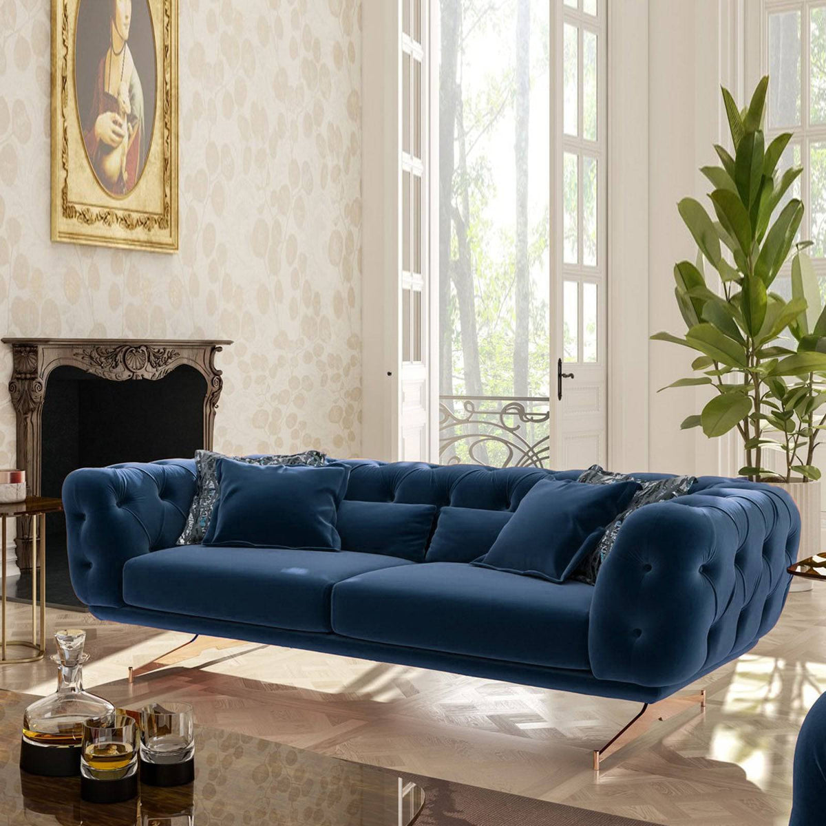 NILLS FURNITURE DESIGN Bold Sofa in modern style with plush cushions, gray upholstery, and sleek wooden legs.