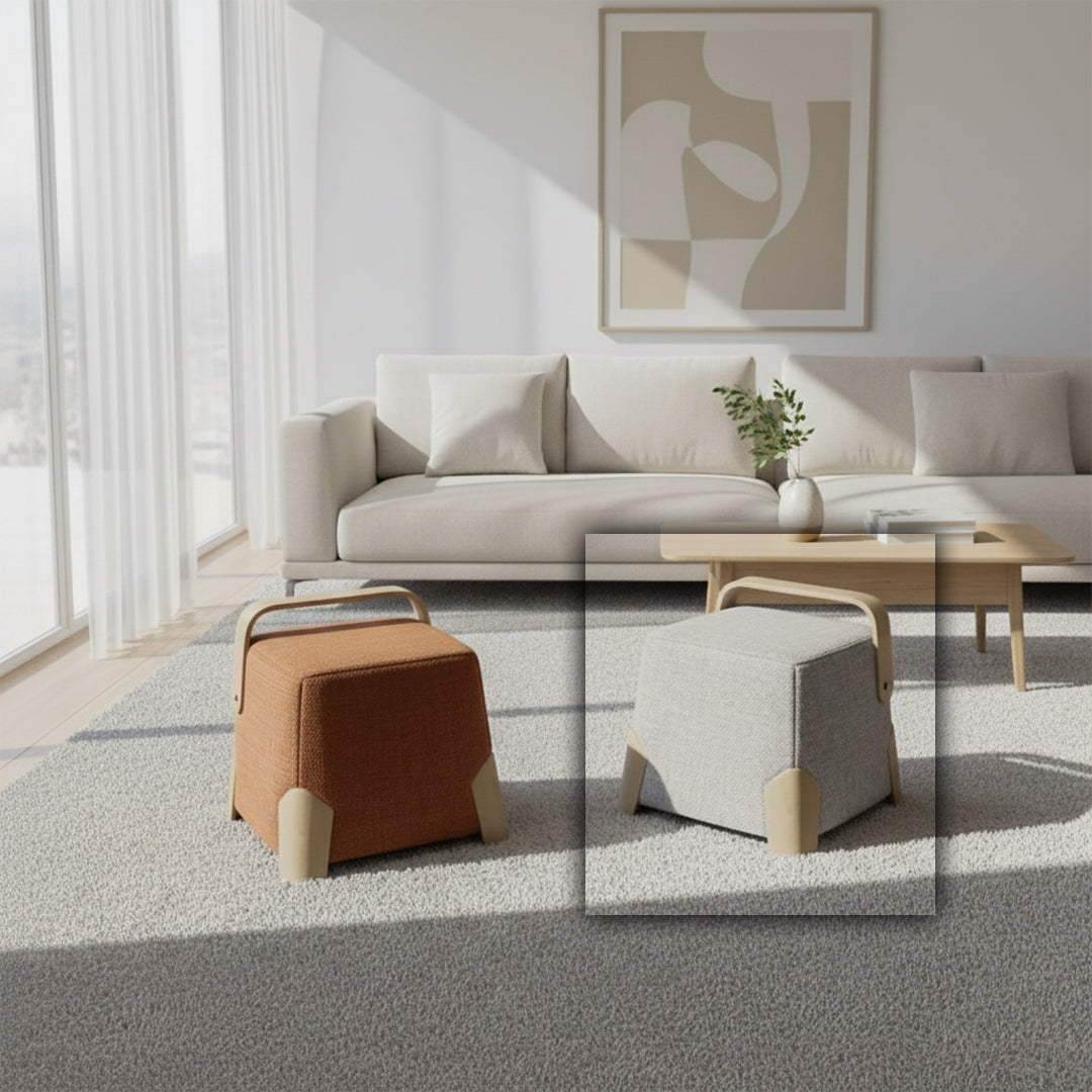 Beige Brick Low Stool MZ7959 by BEACON, modern pouf with brick texture and compact design for versatile seating.