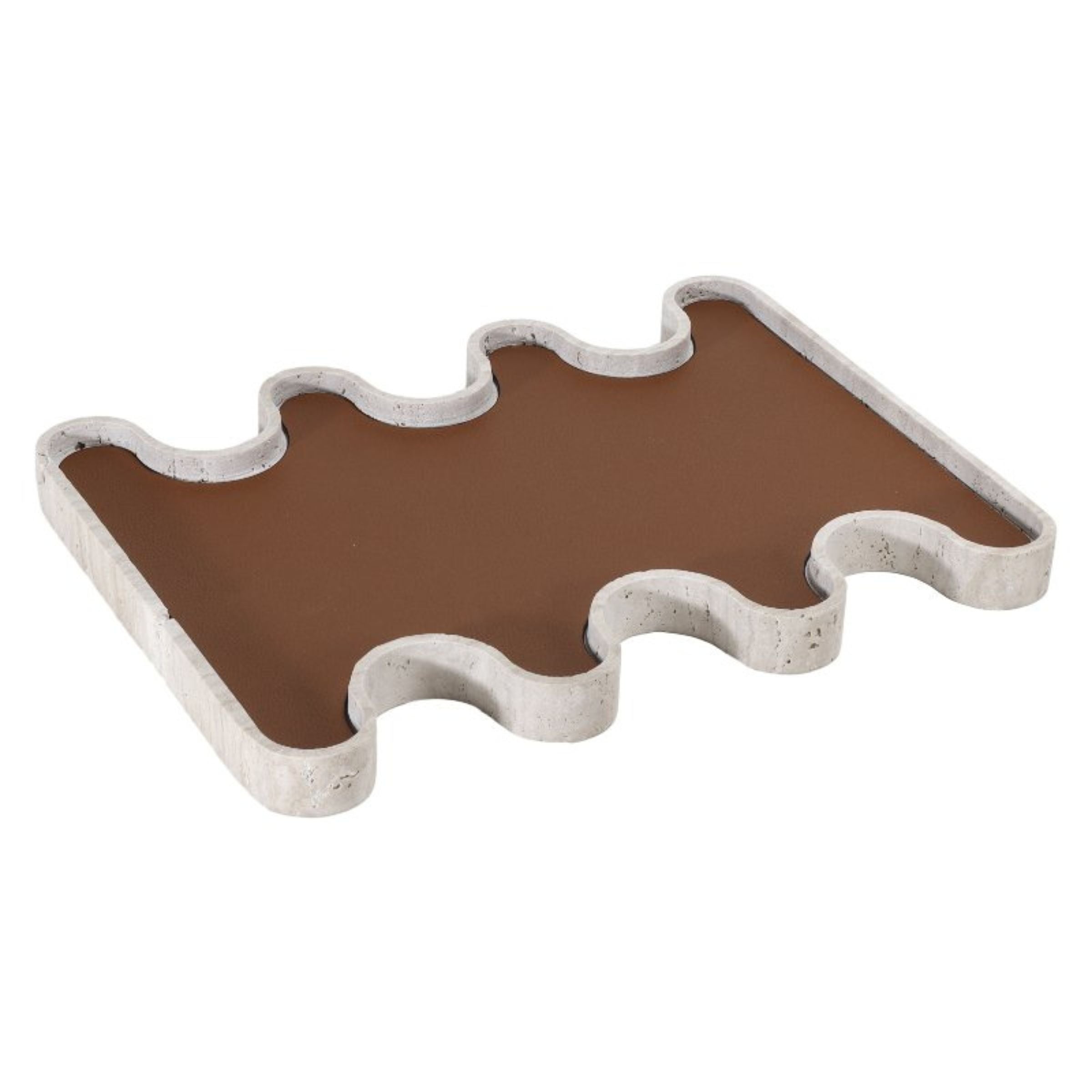 BROWN MARBLE LEATHER TRAY-L G1000L - Trays - ebarza Furniture UAE | Shop Modern Furniture in Abu Dhabi & Dubai - مفروشات ايبازرا في الامارات | تسوق اثاث عصري وديكورات مميزة في دبي وابوظبي