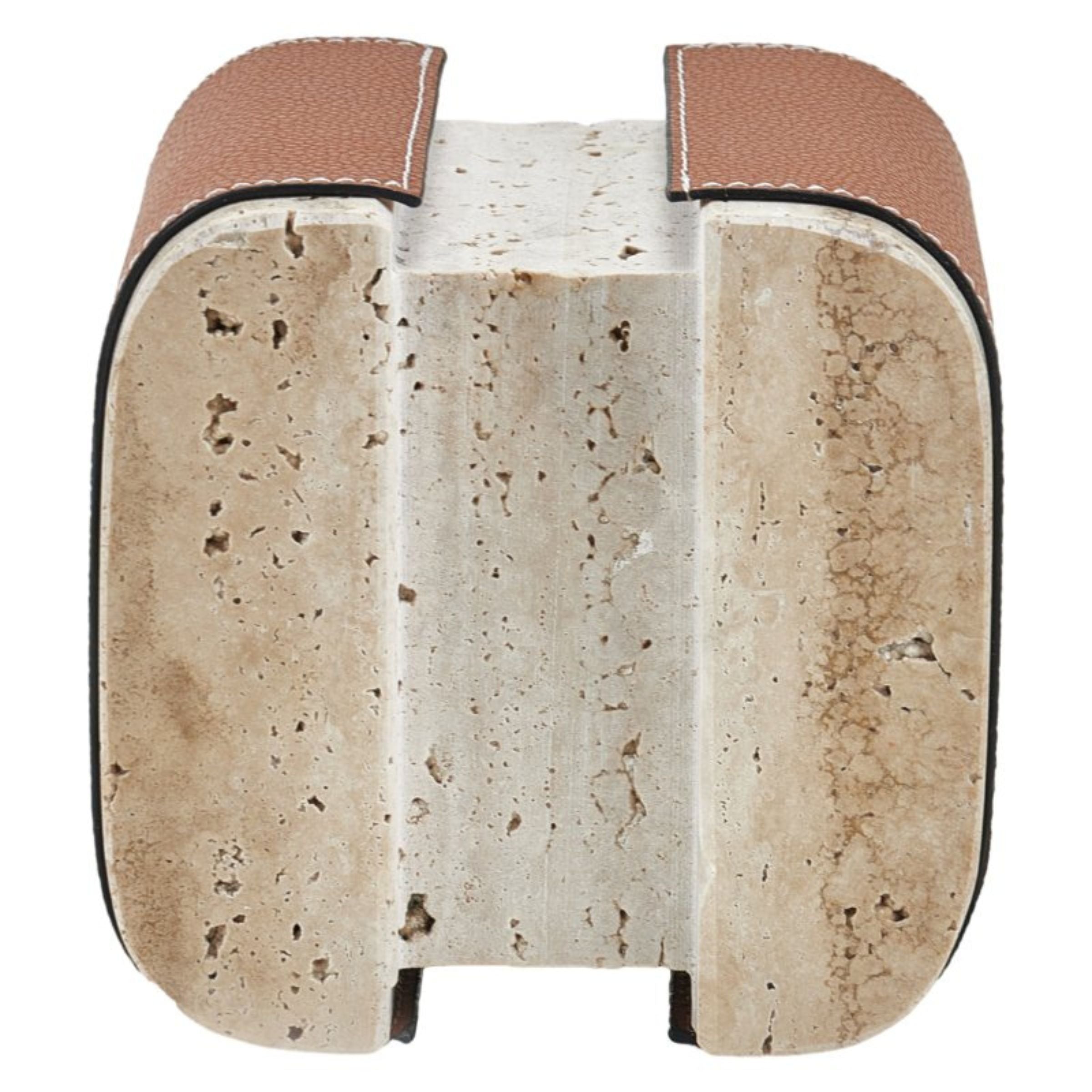 Brown marble and PU leather desktop sculpture by Beacon, modern home decor figurine with textured surface and sleek design.