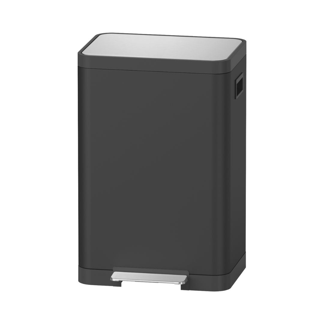 Brushed black BEACON pedal trash bin JH-8851 with foot pedal and lid for easy waste disposal.